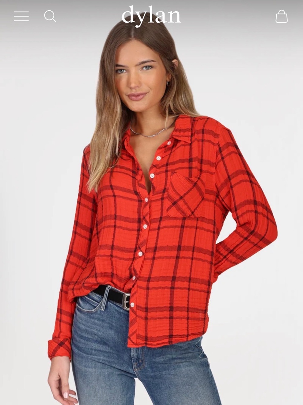 NWT Dylan Clothing Taylor Plaid Double Gauze Shirt XS